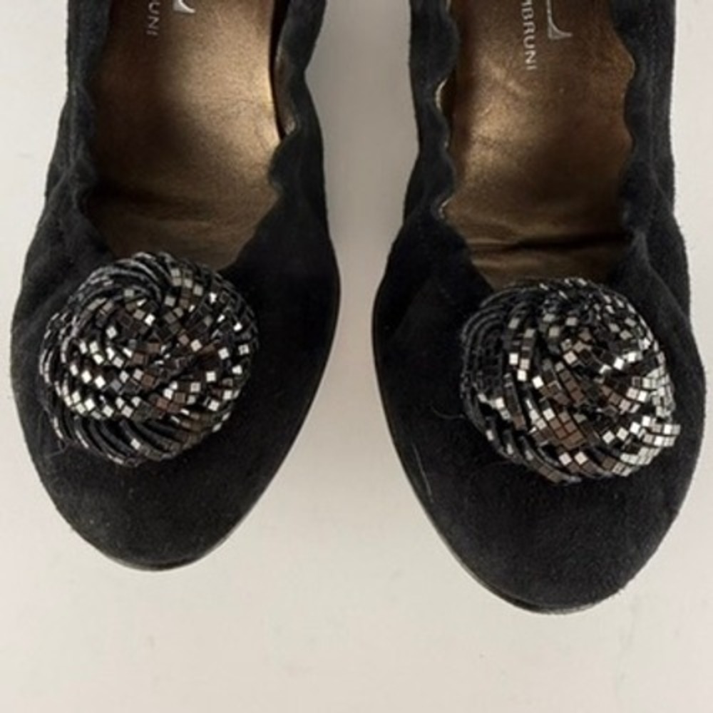 AGL Black Suede Flats 9 Leather Metal Rosette Flats Heel Ballet Minimal Office - Picture 2 of 12